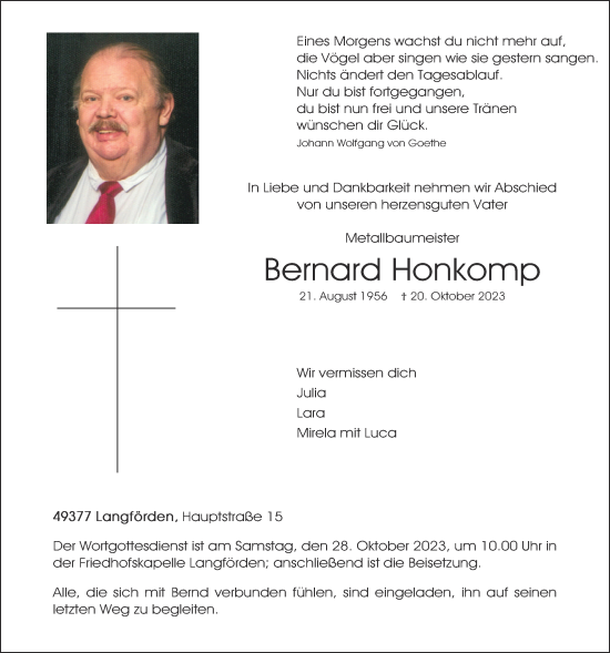 Anzeige von Bernard Honkomp von OM-Medien