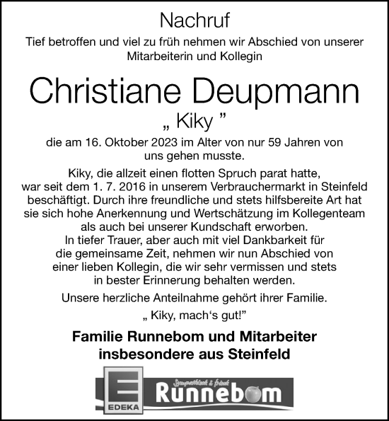 Anzeige von Christiane Deupmann von OM-Medien