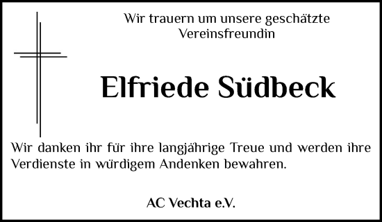 Anzeige von Elfriede Südbeck von OM-Medien