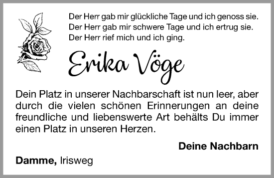 Anzeige von Erika Vöge von OM-Medien