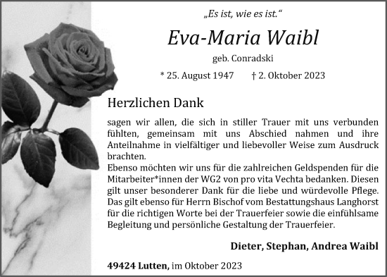 Anzeige von Eva-Maria Waibl von OM-Medien