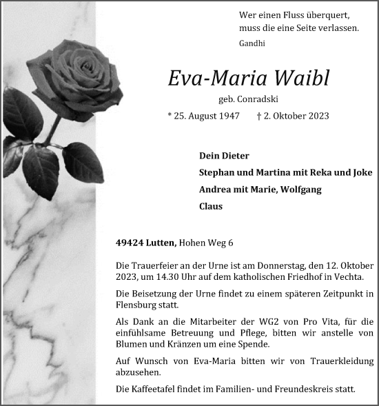 Anzeige von Eva-Maria Waibl von OM-Medien