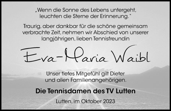 Anzeige von Eva-Maria Waibl von OM-Medien