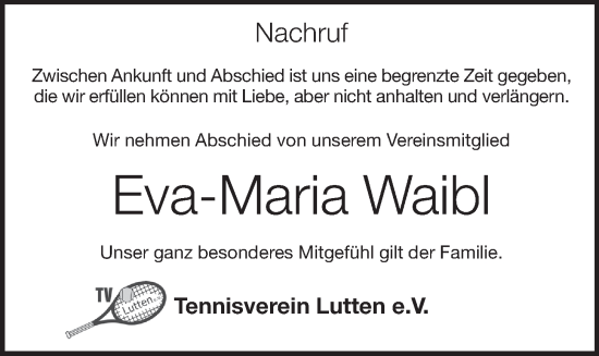 Anzeige von Eva-Maria Waibl von OM-Medien