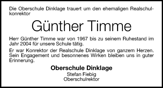 Anzeige von Günther Timme von OM-Medien