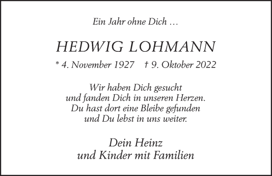 Anzeige von Hedwig Lohmann von OM-Medien