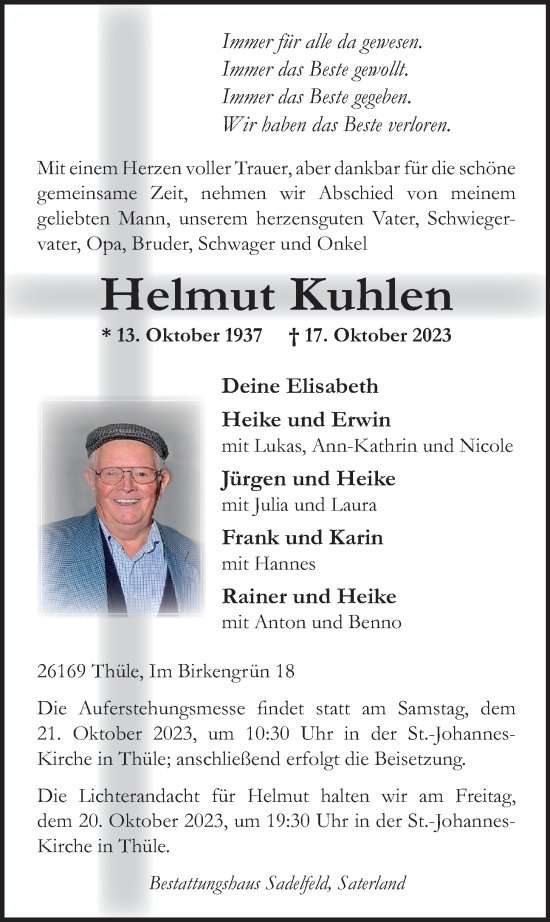 Anzeige von Helmut Kuhlen von OM-Medien