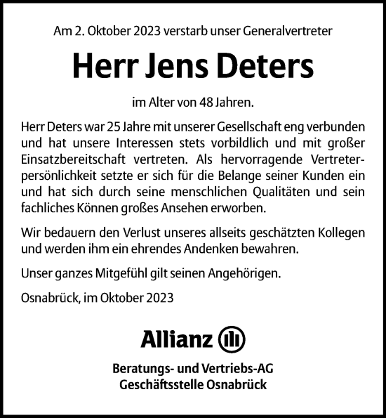 Anzeige von Jens Deters von OM-Medien