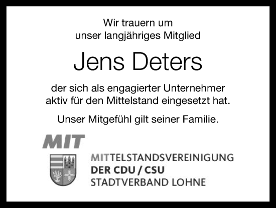 Anzeige von Jens Deters von OM-Medien