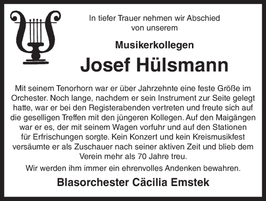 Anzeige von Josef Hülsmann von OM-Medien