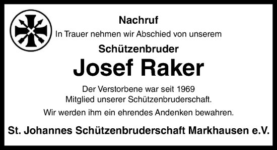 Anzeige von Josef Raker von OM-Medien