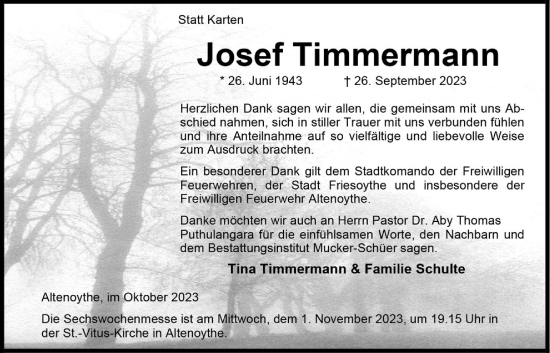 Anzeige von Josef Timmermann von OM-Medien