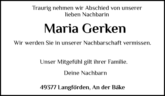 Anzeige von Maria Gerken von OM-Medien