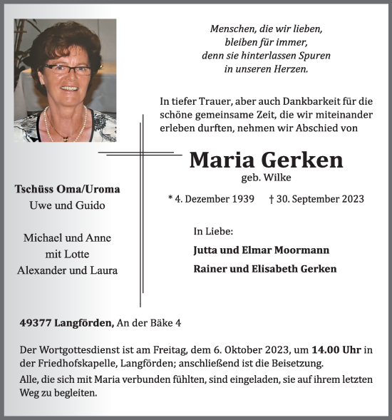 Anzeige von Maria Gerken von OM-Medien