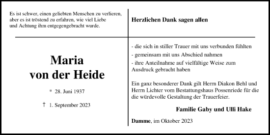 Anzeige von Maria von der Heide von OM-Medien