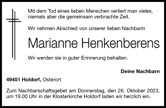 Anzeige von Marianne Henkenberens von OM-Medien