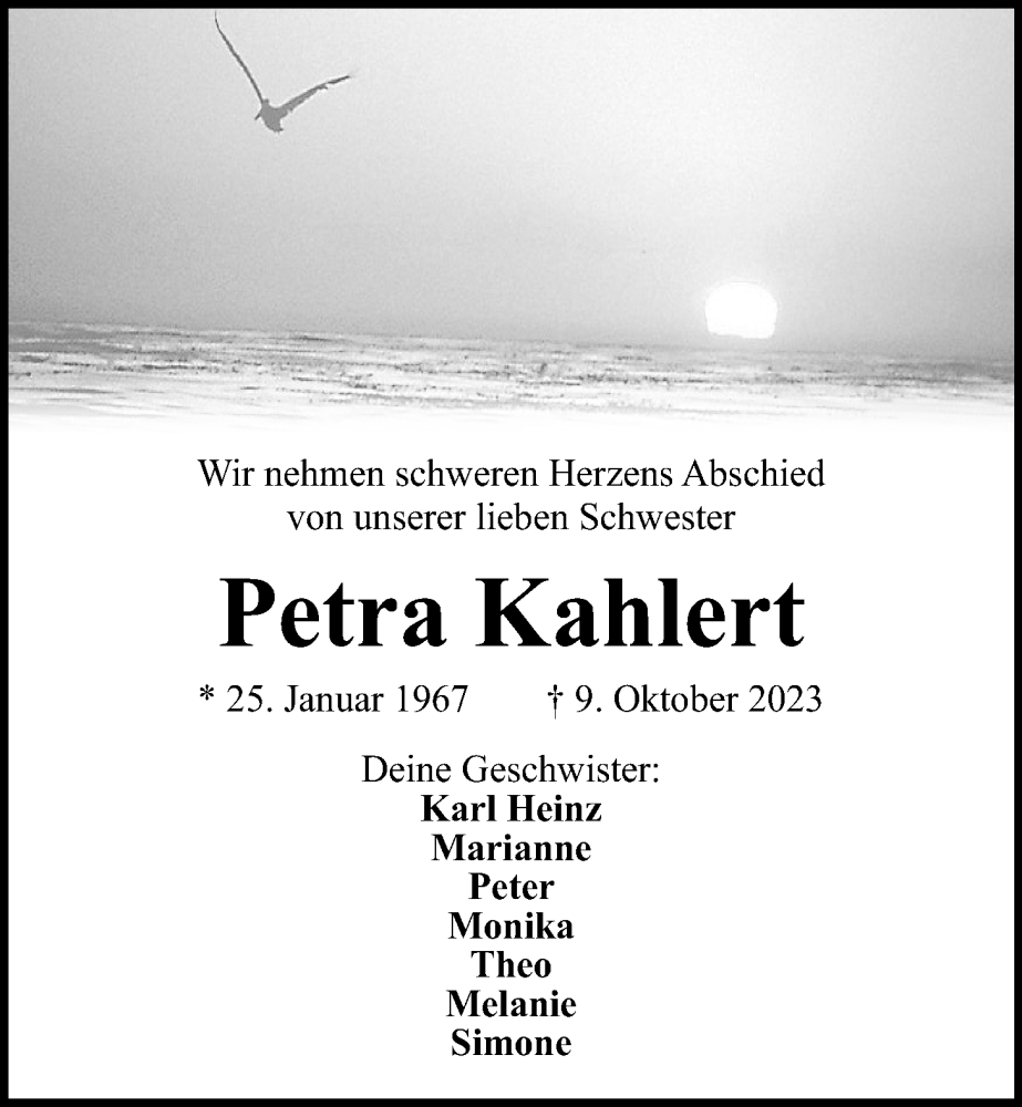  Traueranzeige für Petra Kahlert vom 10.10.2023 aus OM-Medien