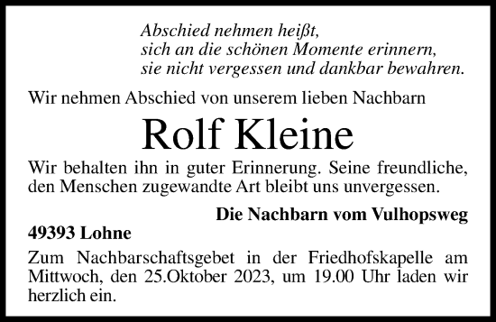 Anzeige von Rolf Kleine von OM-Medien