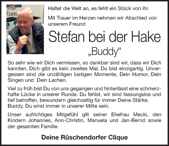 Anzeige von Stefan bei der Hake von OM-Medien