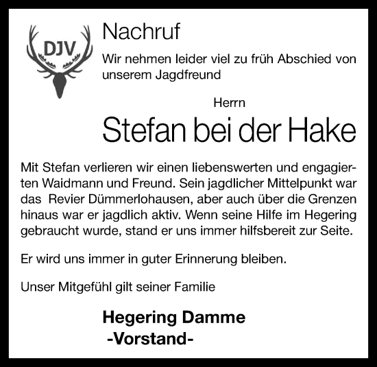 Anzeige von Stefan bei der Hake von OM-Medien