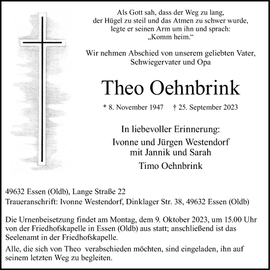 Anzeige von Theo Oehnbrink von OM-Medien