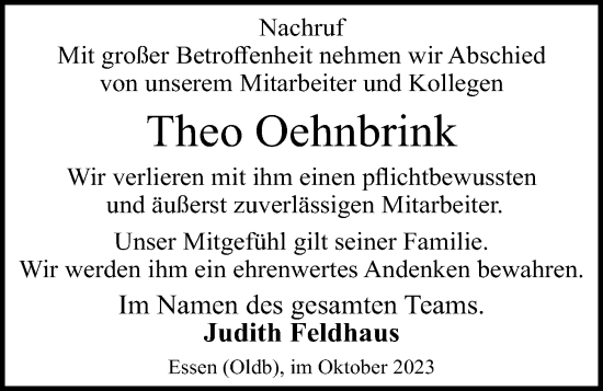 Anzeige von Theo Oehnbrink von OM-Medien