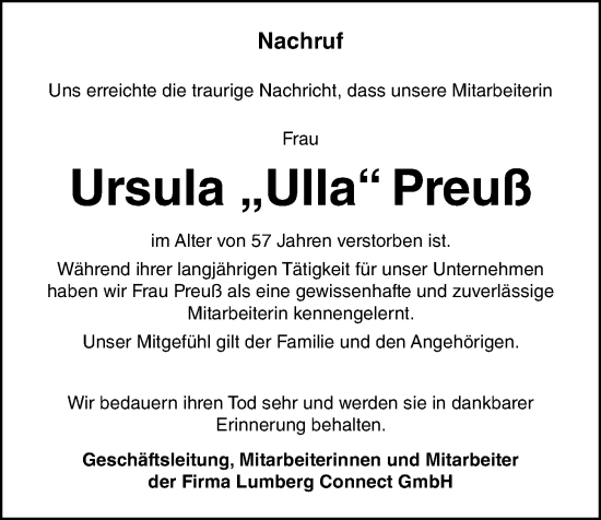 Anzeige von Ursula Preuß von OM-Medien