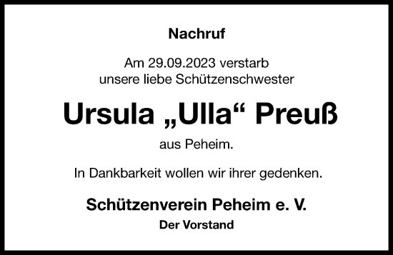 Anzeige von Ursula Preuß von OM-Medien