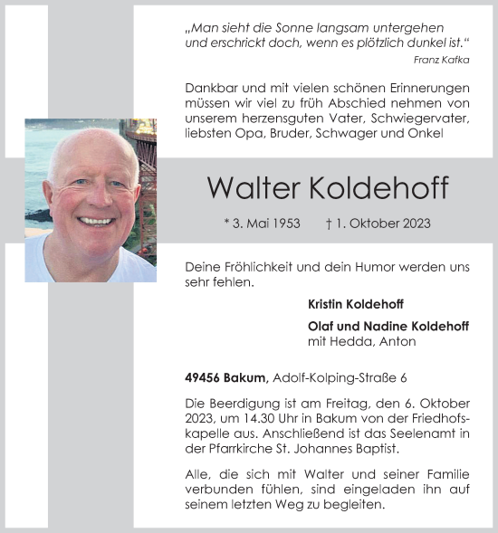 Anzeige von Walter Koldehoff von OM-Medien