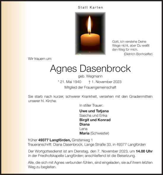 Anzeige von Agnes Dasenbrock von OM-Medien