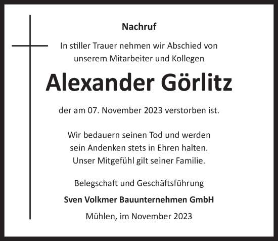 Anzeige von Alexander Görlitz von OM-Medien