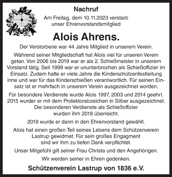 Anzeige von Alois Ahrens von OM-Medien