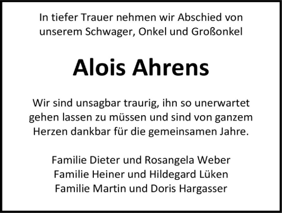 Anzeige von Alois Ahrens von OM-Medien