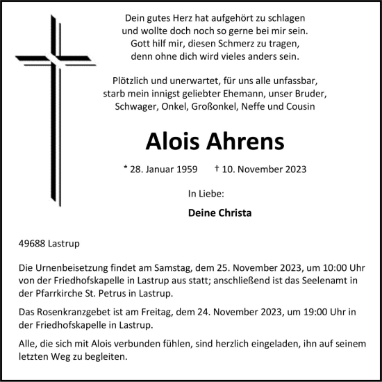 Anzeige von Alois Ahrens von OM-Medien