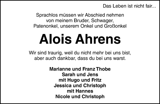 Anzeige von Alois Ahrens von OM-Medien