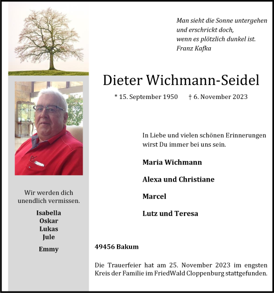 Anzeige von Dieter Wichmann-Seidel von OM-Medien