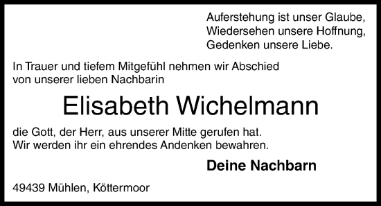 Anzeige von Elisabeth Wichelmann von OM-Medien