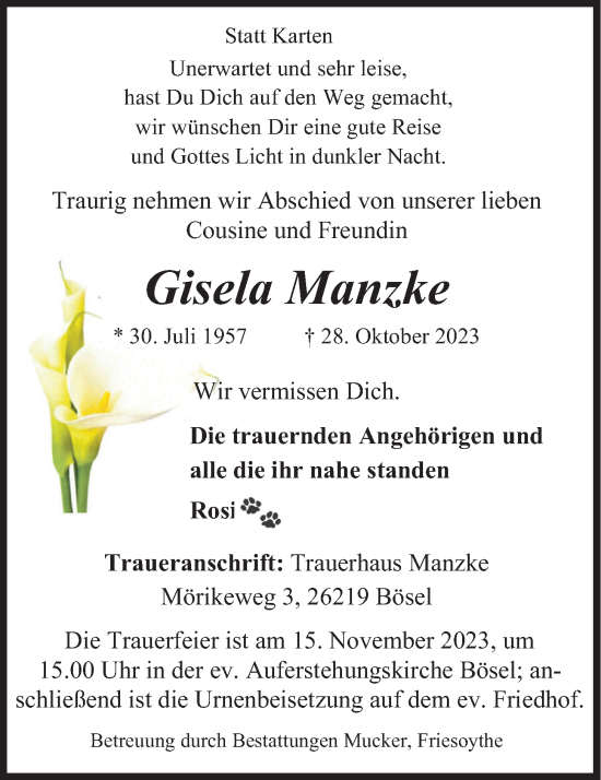 Anzeige von Gisela Manzke von OM-Medien