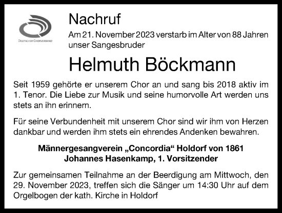 Anzeige von Helmuth Böckmann von OM-Medien