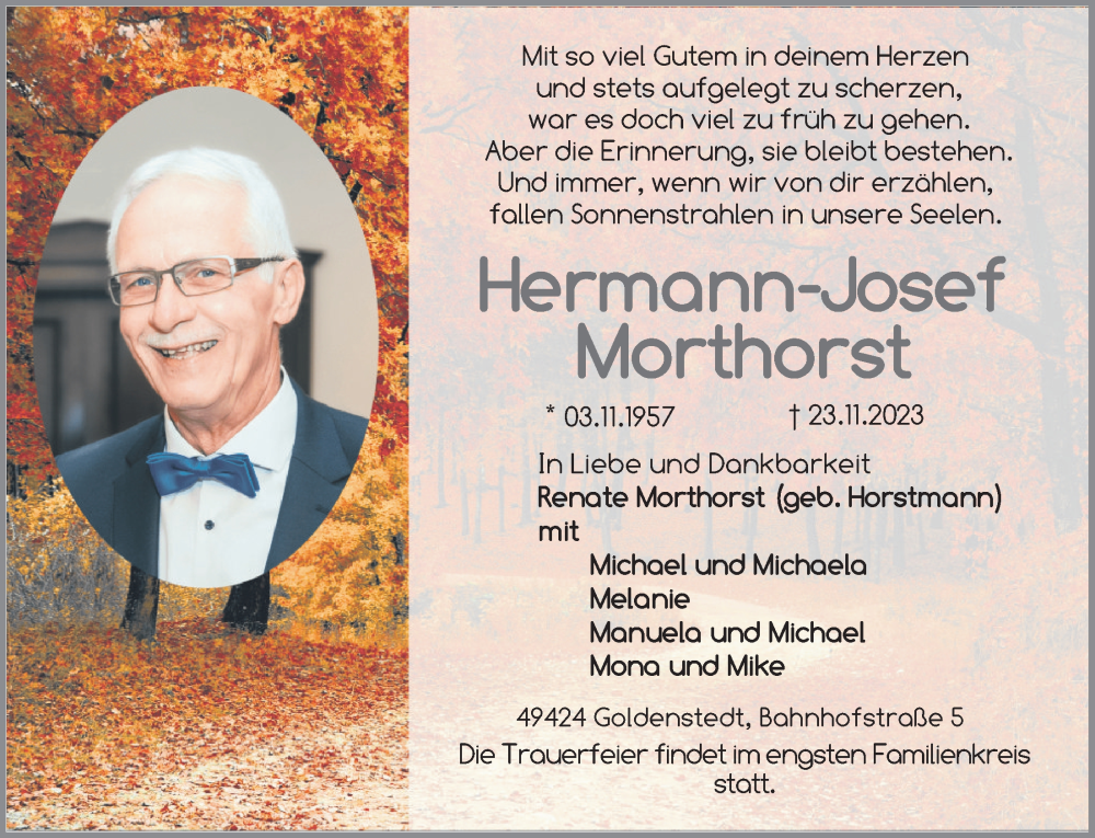  Traueranzeige für Hermann-Josef Morthorst vom 28.11.2023 aus OM-Medien