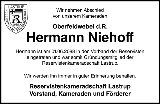 Anzeige von Hermann Niehoff von OM-Medien