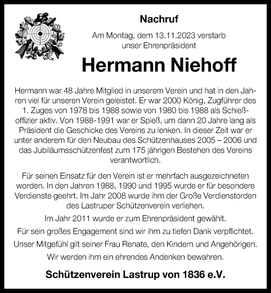 Anzeige von Hermann Niehoff von OM-Medien