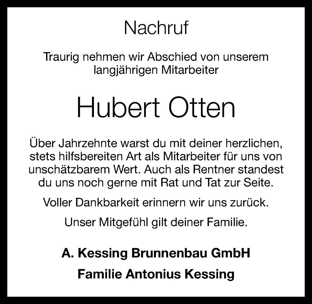 Traueranzeigen von Hubert Otten | om-trauer.de