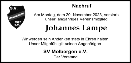 Anzeige von Johannes Lampe von OM-Medien