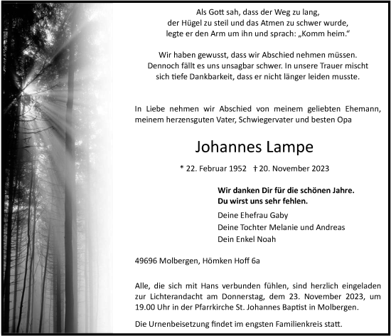 Anzeige von Johannes Lampe von OM-Medien