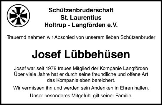 Anzeige von Josef Lübbehüsen von OM-Medien