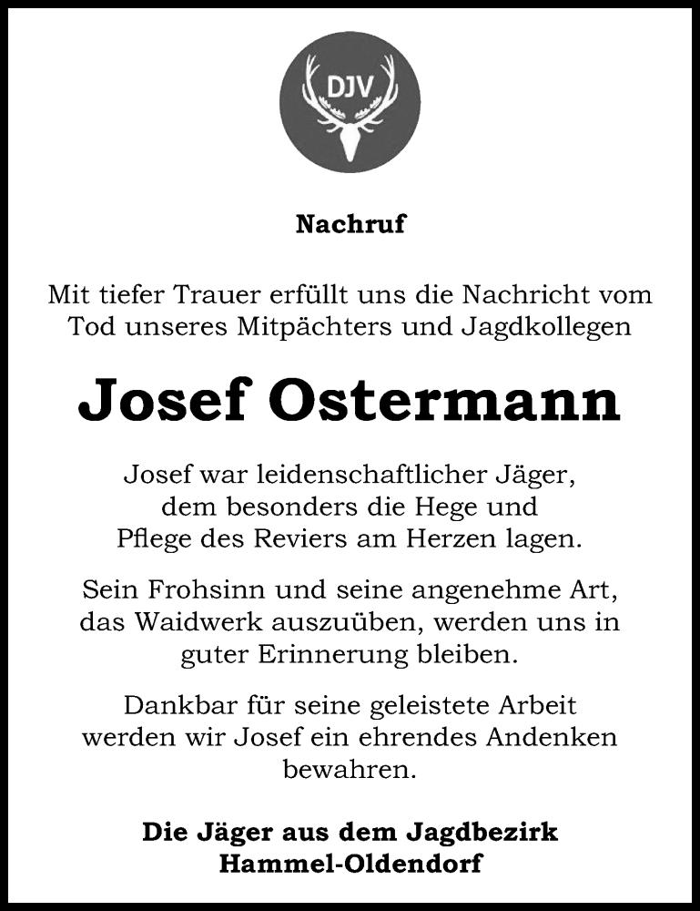  Traueranzeige für Josef Ostermann vom 16.11.2023 aus OM-Medien