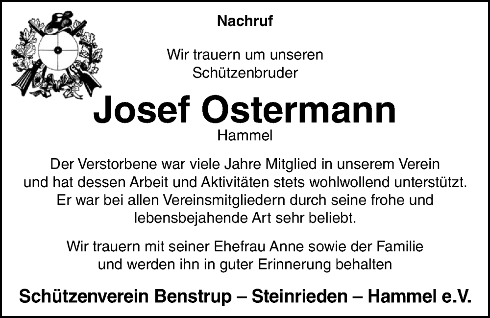  Traueranzeige für Josef Ostermann vom 16.11.2023 aus OM-Medien