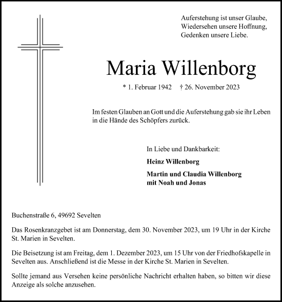 Anzeige von Maria Willenborg von OM-Medien