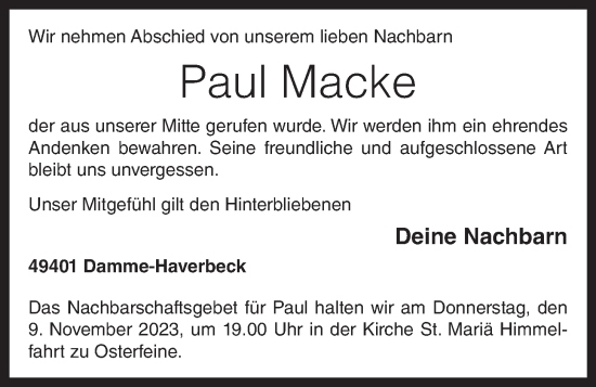 Anzeige von Paul Macke von OM-Medien